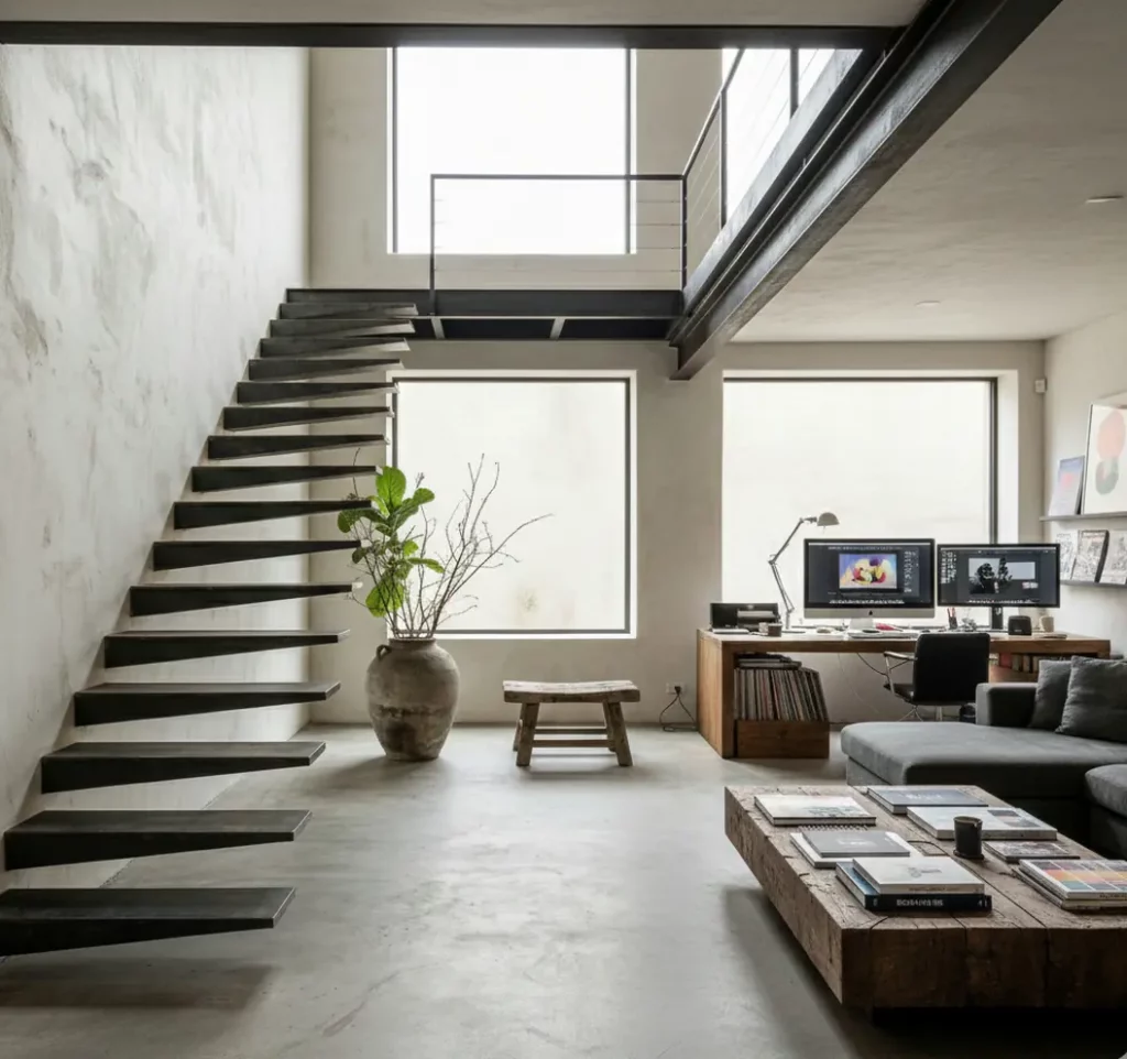 Escalier flottant contemporain dans un intérieur design