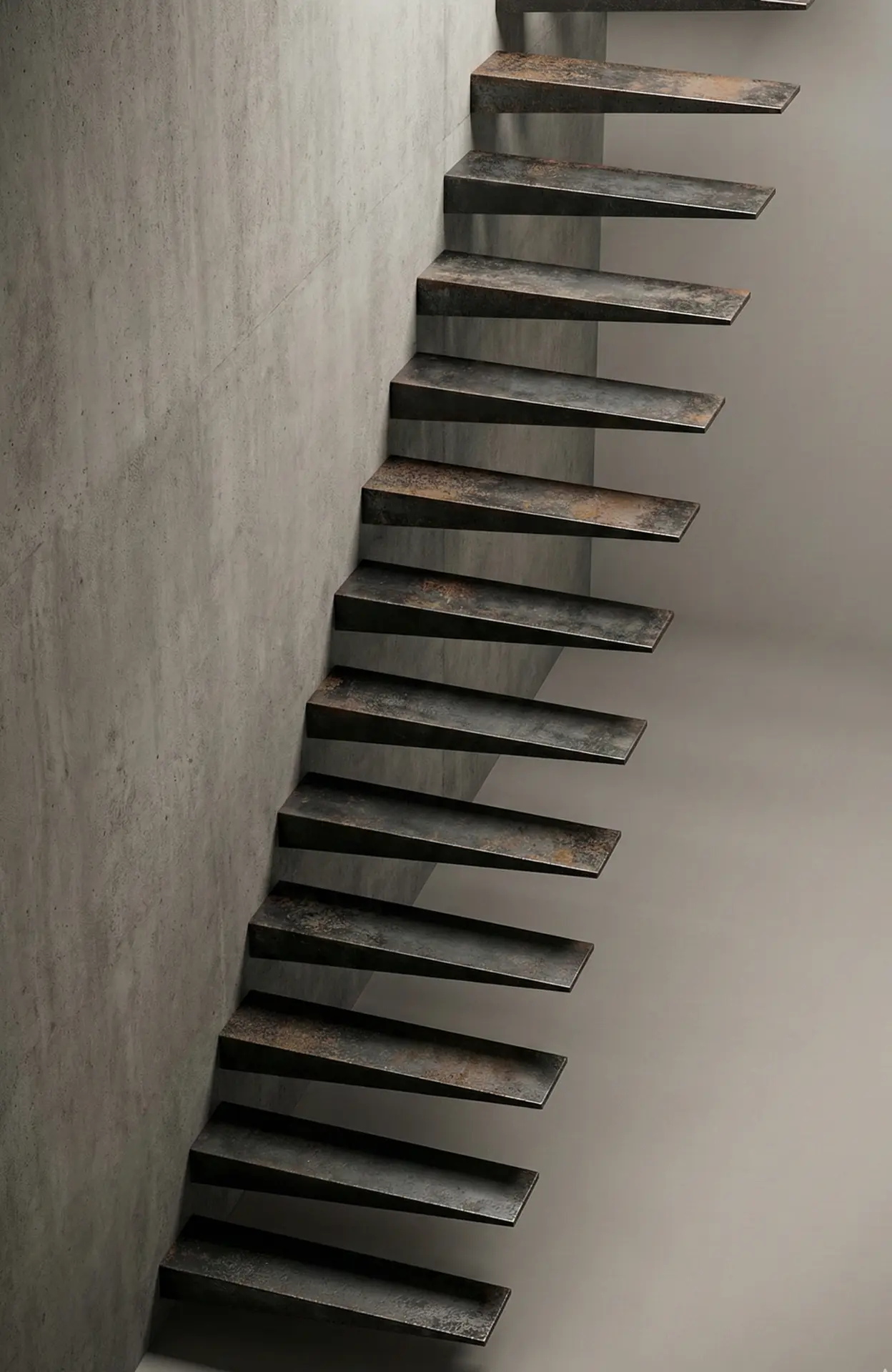 Escalier flottant industriel dans un intérieur type atelier