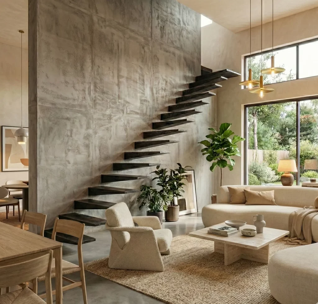 Escalier flottant sur mesure dans un intérieur contemporain